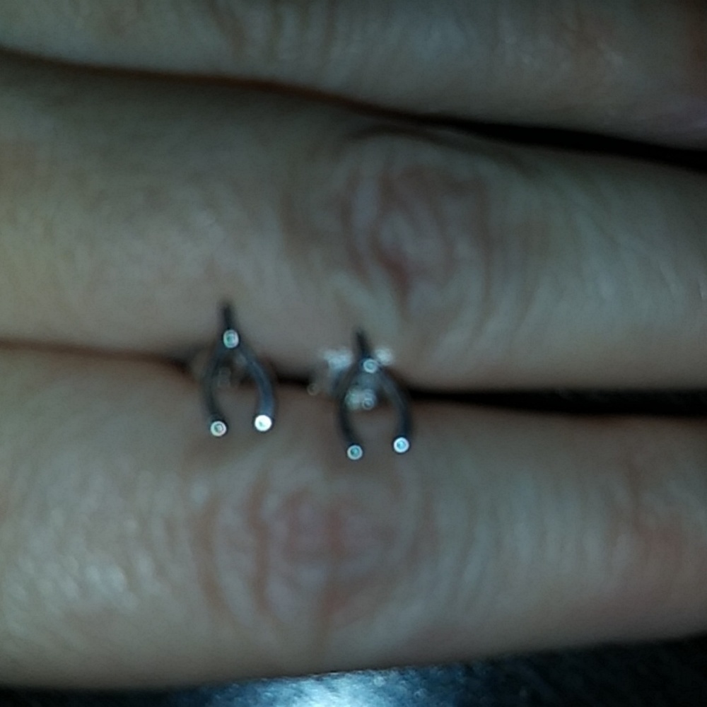 Tiny silver wishbone earings